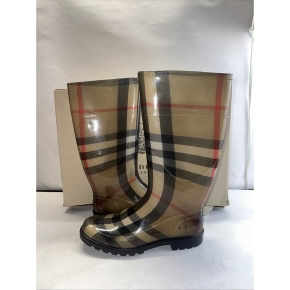 Burberry Women's Plaid Boots Size 38 Brown/Black US 7.5 with box - Picture 1 of 14